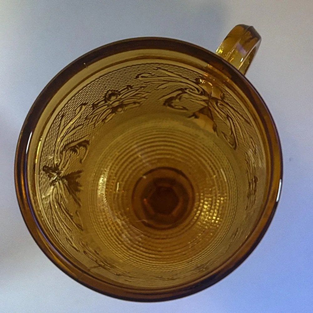 Vintage Tiara Amber Indiana Sandwich Pattern Glass Handled Goblet